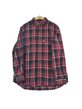 Carhartt Red Black Plaid Button Down Relaxed Fit Men Large Front Pocket Long